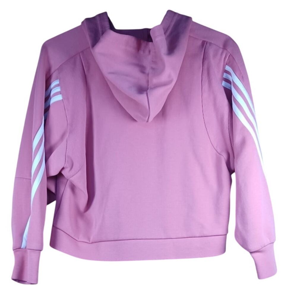 Adidas Pink Cropped Zip Hoodie Small Women Athletic Jacket 3 Stripe Sporty - Picture 3 of 10